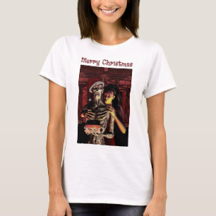 Merry Christmas. Funny skeleton with woman T-Shirt