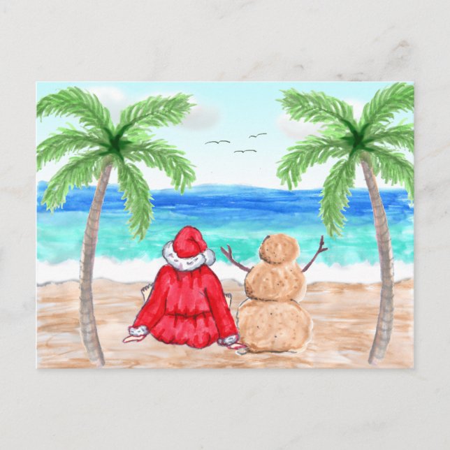 Merry Christmas Funny Snowbirds Santa and Snowman Postcard (Front)