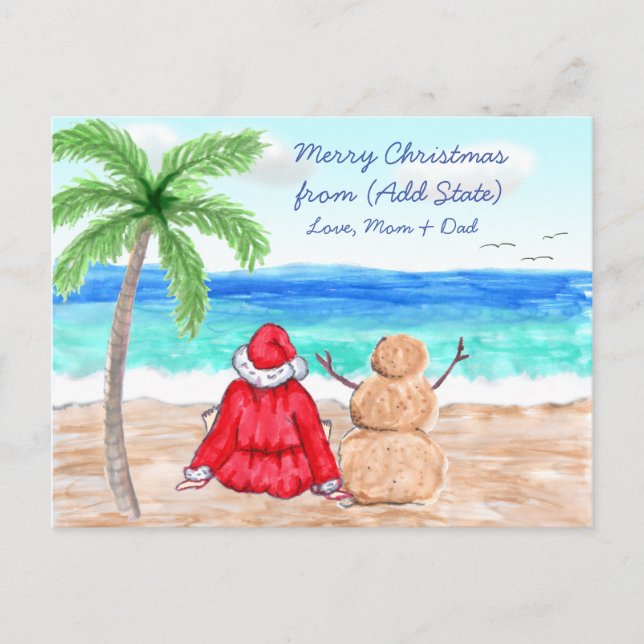 Merry Christmas Funny Snowbirds Santa and Snowman Postcard (Front)