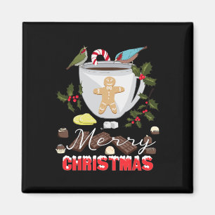 Merry Christmas Funny Tea Party Retro Tea Chocolat Magnet