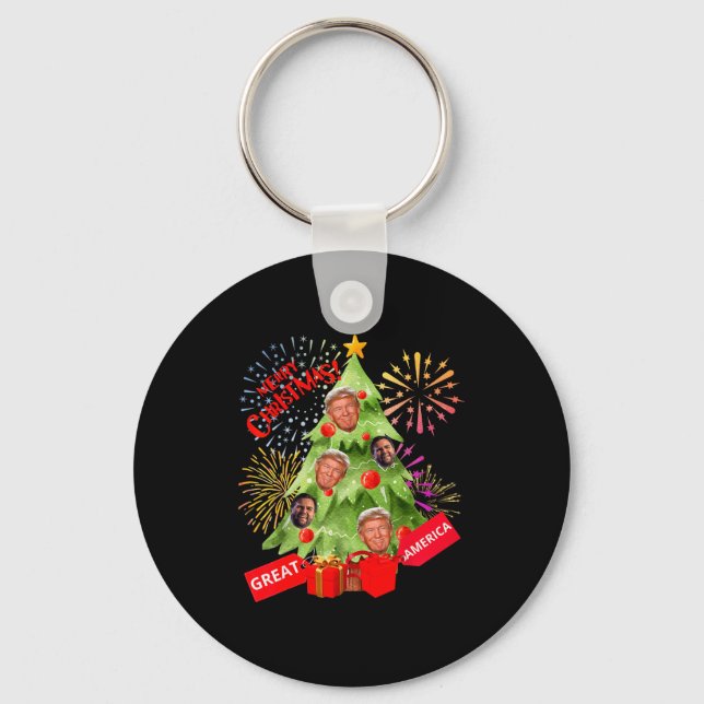 Merry Christmas Funny Trump Great America Xmas Tre Key Ring (Front)