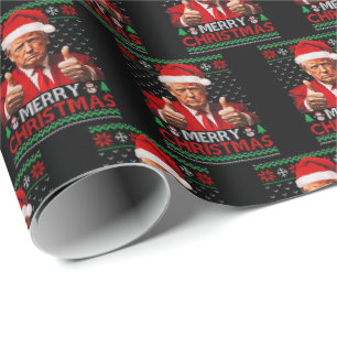 Merry Christmas Funny Trump Santa Hat Ugly Xmas Wrapping Paper