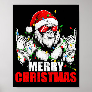 Merry Christmas Funny Vintage Bigfoot Rock On Xmas Poster