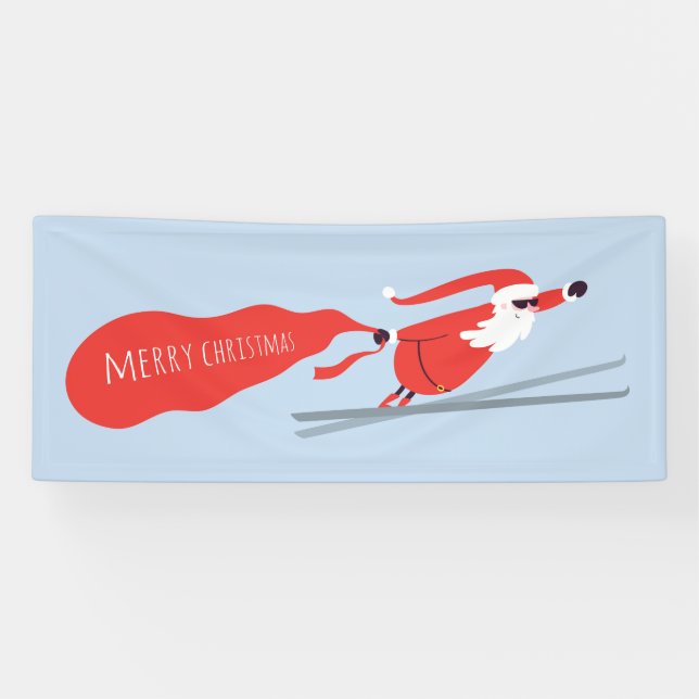 Merry Christmas Funny Winter Skiing Santa Banner (Horizontal)