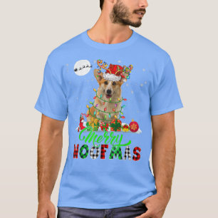 Merry Christmas Funny Woof Xmas Lights Santa Reind T-Shirt