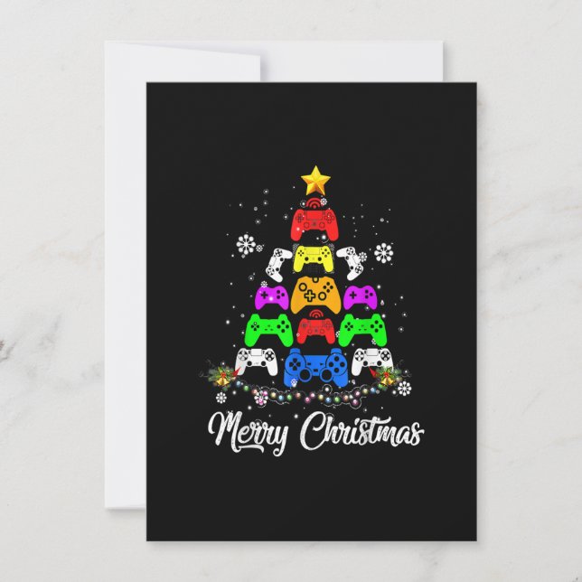 Merry Christmas Game Controller Tree Kid Adult Lig Invitation (Front)