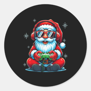 Merry Christmas Gamer Boys Mens Video Game Santa C Classic Round Sticker