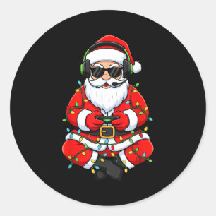 Merry Christmas Gamer Santa Funny Play Game Boys M Classic Round Sticker