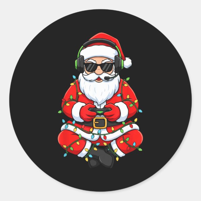 Merry Christmas Gamer Santa Funny Play Game Boys M Classic Round Sticker (Front)