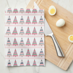 Merry Christmas Geometric Pastel Tree Pattern Tea Towel