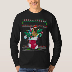 Merry Christmas German Shepherd Dog In Sock Funny T-Shirt