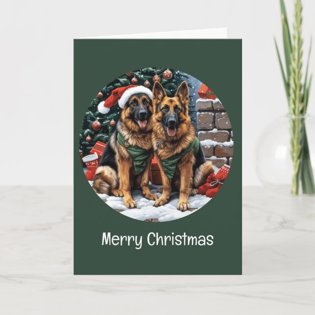 Merry Christmas German Shepherd Dogs Holiday Card (Front)