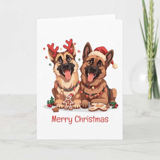 Merry Christmas German Shepherd Dogs Holiday Card (Front)