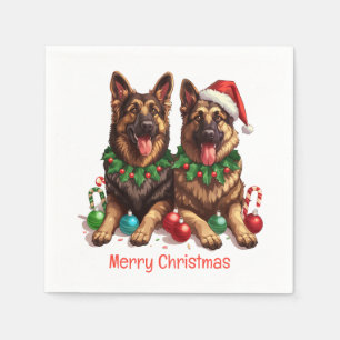 Merry Christmas German Shepherd Dogs Napkin