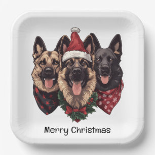 Merry Christmas German Shepherd Dogs Paper Plate
