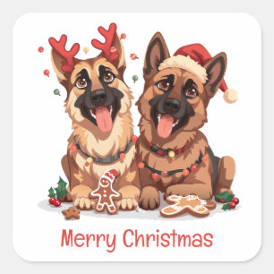 Merry Christmas German Shepherd Dogs Square Sticker