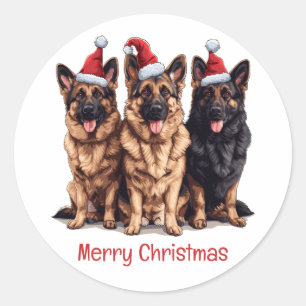 Merry Christmas German Shepherd Santa Dogs Classic Round Sticker