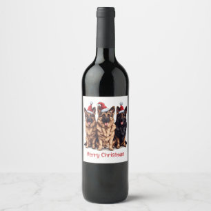 Merry Christmas German Shepherd Santa Dogs Wine Label