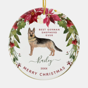 Merry Christmas German Shepherd   Your Dog's Photo Ceramic Tree Decoration