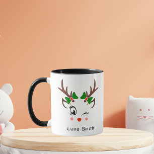 Merry Christmas Gift Cute Deer Faces Black Coffee Mug