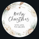 Merry Christmas Gift Label Greenery Round Sticker<br><div class="desc">Merry Christmas Round Gift Sticker Labels greenery wreath design. This modern Christmas gift label is the perfect finishing touch to add to your Christmas presents this year.</div>