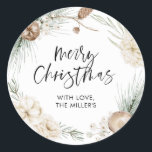 Merry Christmas Gift Label Greenery Round Sticker<br><div class="desc">Merry Christmas Round Gift Sticker Labels greenery wreath design. This modern Christmas gift label is the perfect finishing touch to add to your Christmas presents this year.</div>