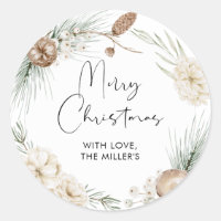 Merry Christmas Gift Label Greenery Round Sticker