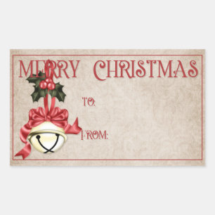 Merry Christmas Gift Labels Bell & Red Ribbon