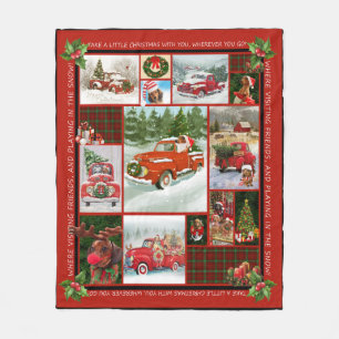 Merry Christmas Gift Red Truck Car Christmas, Fleece Blanket