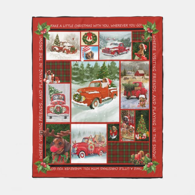 Merry Christmas Gift Red Truck Car Christmas, Fleece Blanket (Front)