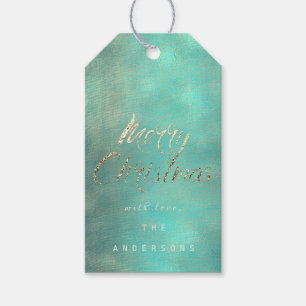 Merry Christmas Gift To Gold Mint Turquoise Burlap Gift Tags