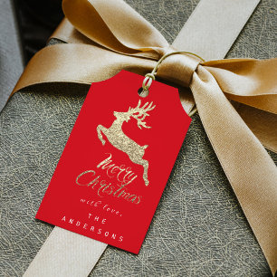 Merry Christmas Gift To Script Gold Faux Gray Red Tags