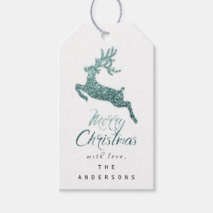 Merry Christmas Gift To Script Teal White Grey Gift Tags