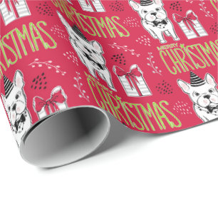 Merry Christmas gift wrap with cute puppy dog.