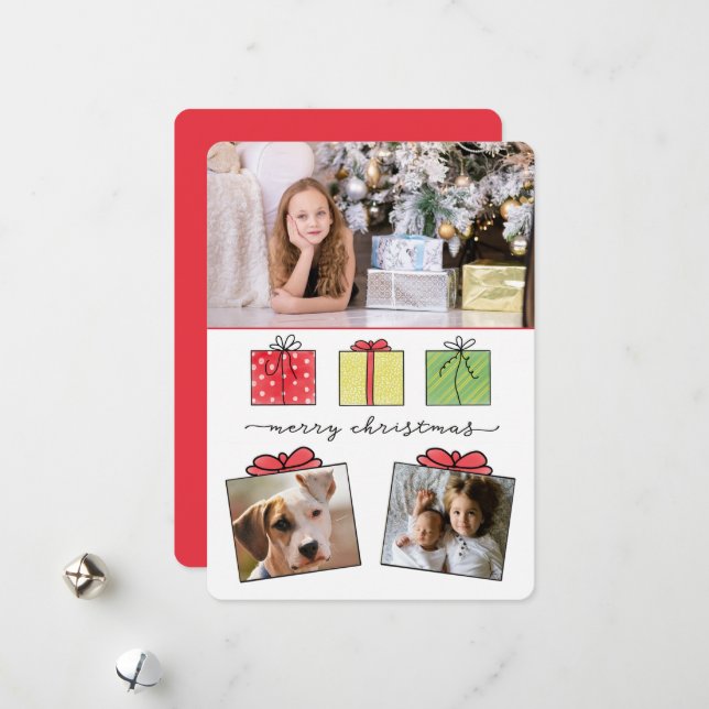 Merry Christmas Gifts 3-photos Holiday  Card (Front/Back In Situ)