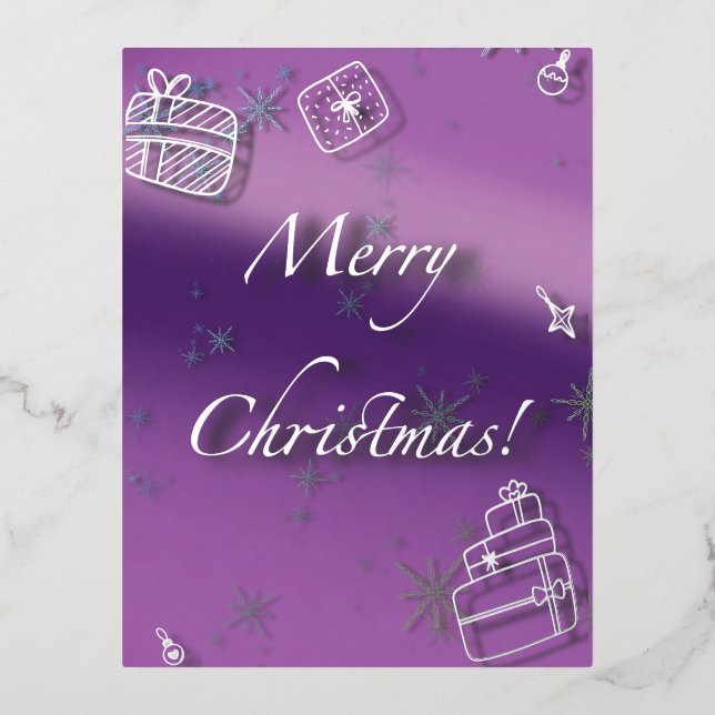 Merry Christmas gifts and baubles in silver thread Foil Holiday Postcard (Front)