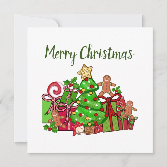 Merry Christmas Gifts Around The Tree Card (Front)