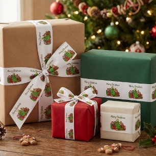 Merry Christmas Gifts Around The Tree Satin Ribbon