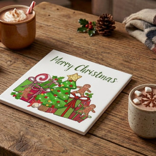 Merry Christmas Gifts Around The Tree Tile