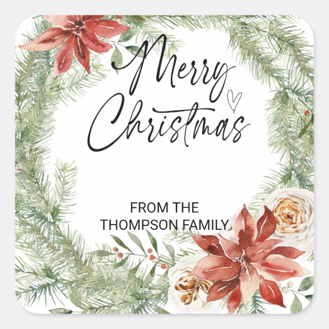 Merry Christmas Gifts Envelopes Holidays Wishes Sq Square Sticker (Front)