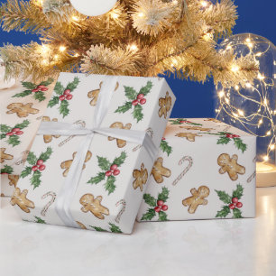 Merry Christmas Ginger Bread Christmas Holly Wrapping Paper