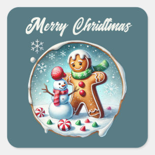 Merry Christmas gingerbread add text Square Sticker