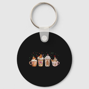 Merry Christmas Gingerbread Cookie Coffee Cups Lat Key Ring