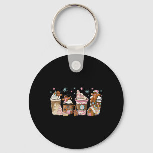 Merry Christmas Gingerbread Cookie Coffee Cups Lat Key Ring
