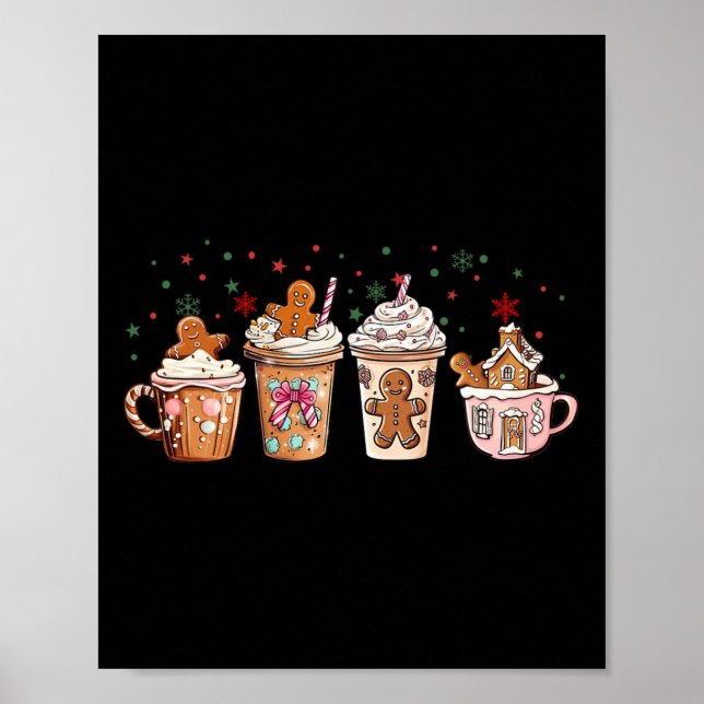 Merry Christmas Gingerbread Cookie Coffee Cups Lat Poster (Front)