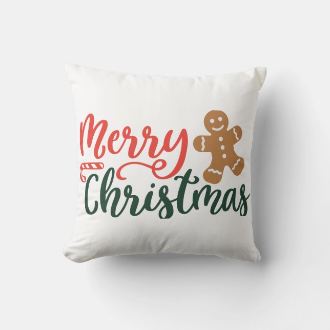 Merry Christmas Gingerbread Cookie Throw Pillow –  (Front)