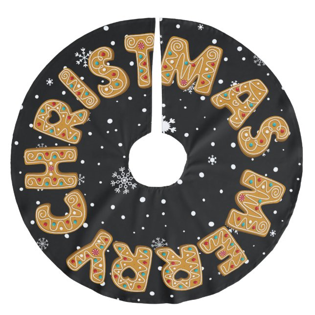 Merry Christmas Gingerbread Cookie With Snowflake Brushed Polyester Tree Skirt (Front)