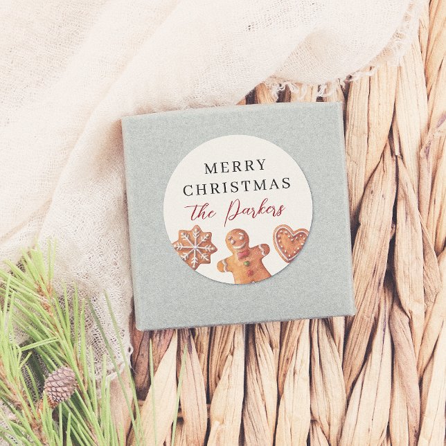 Merry Christmas Gingerbread Cookies Classic Round Sticker (Creator Uploaded)