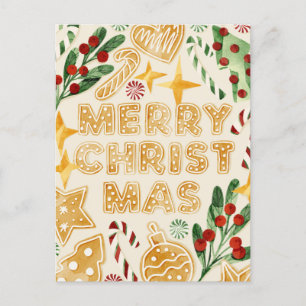 Merry Christmas Gingerbread Cookies Lettering Holiday Postcard