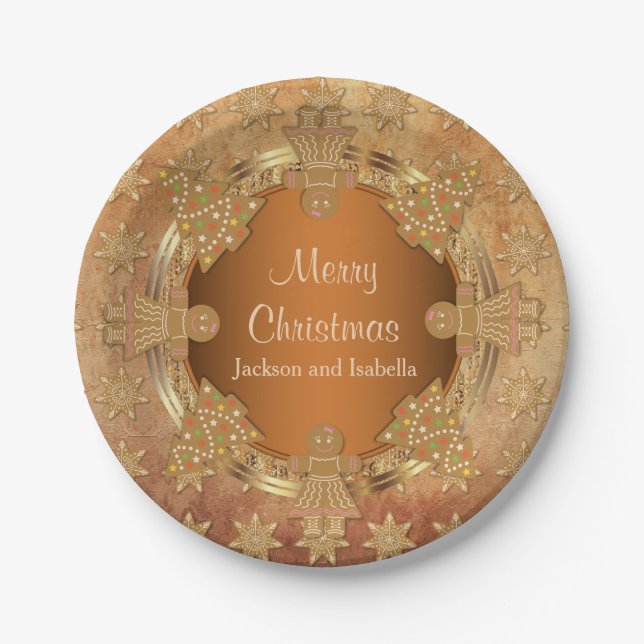 Merry Christmas Gingerbread Cookies Paper Plate (Front)